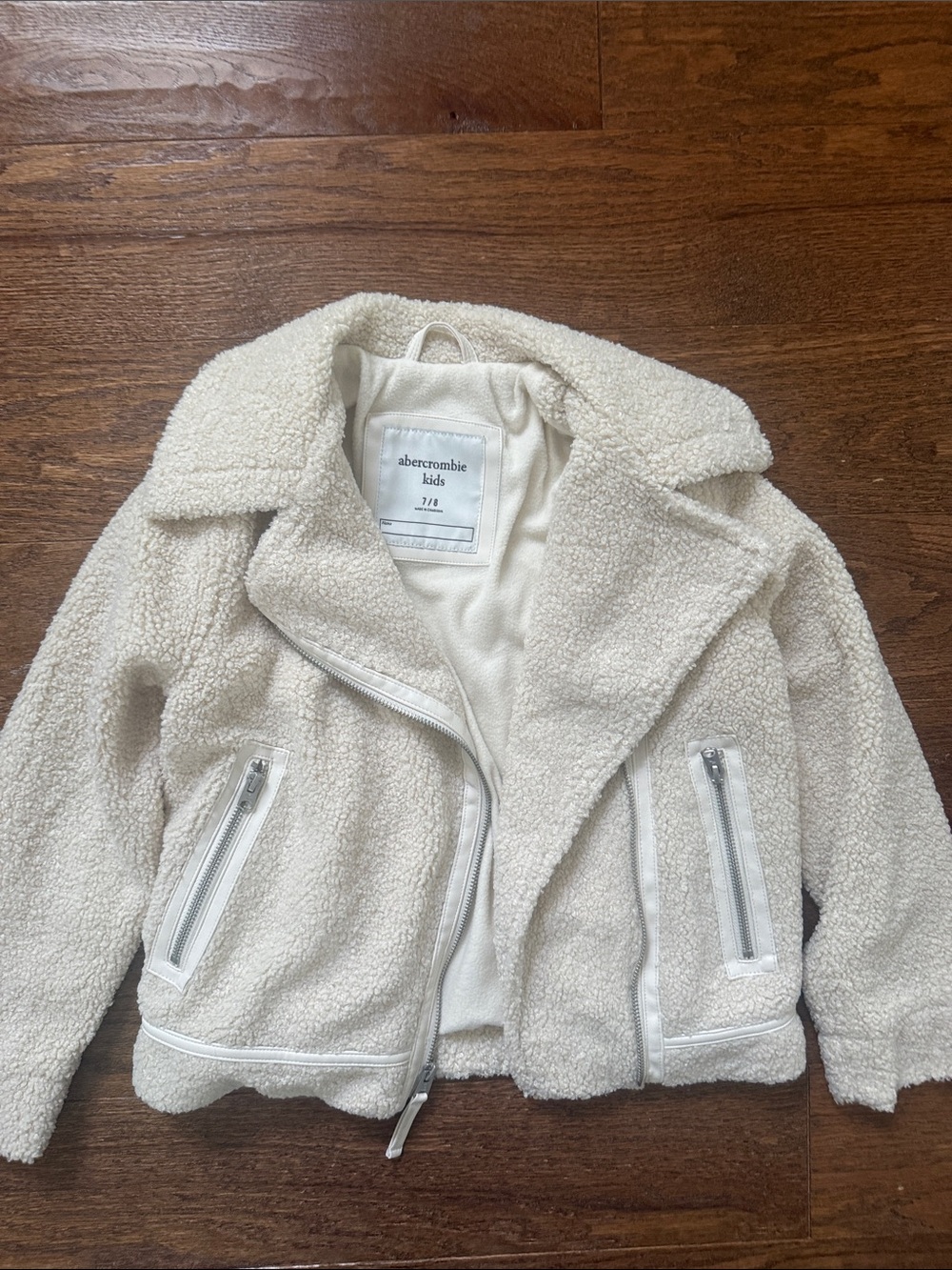 abercrombie kids Cream Sherpa Zip Moto Jacket